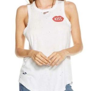 Chaser Kiss White Distressed Muscle Tank Top M